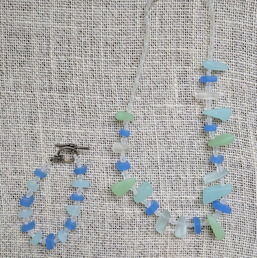 Handmade sea glass necklace and bracelet